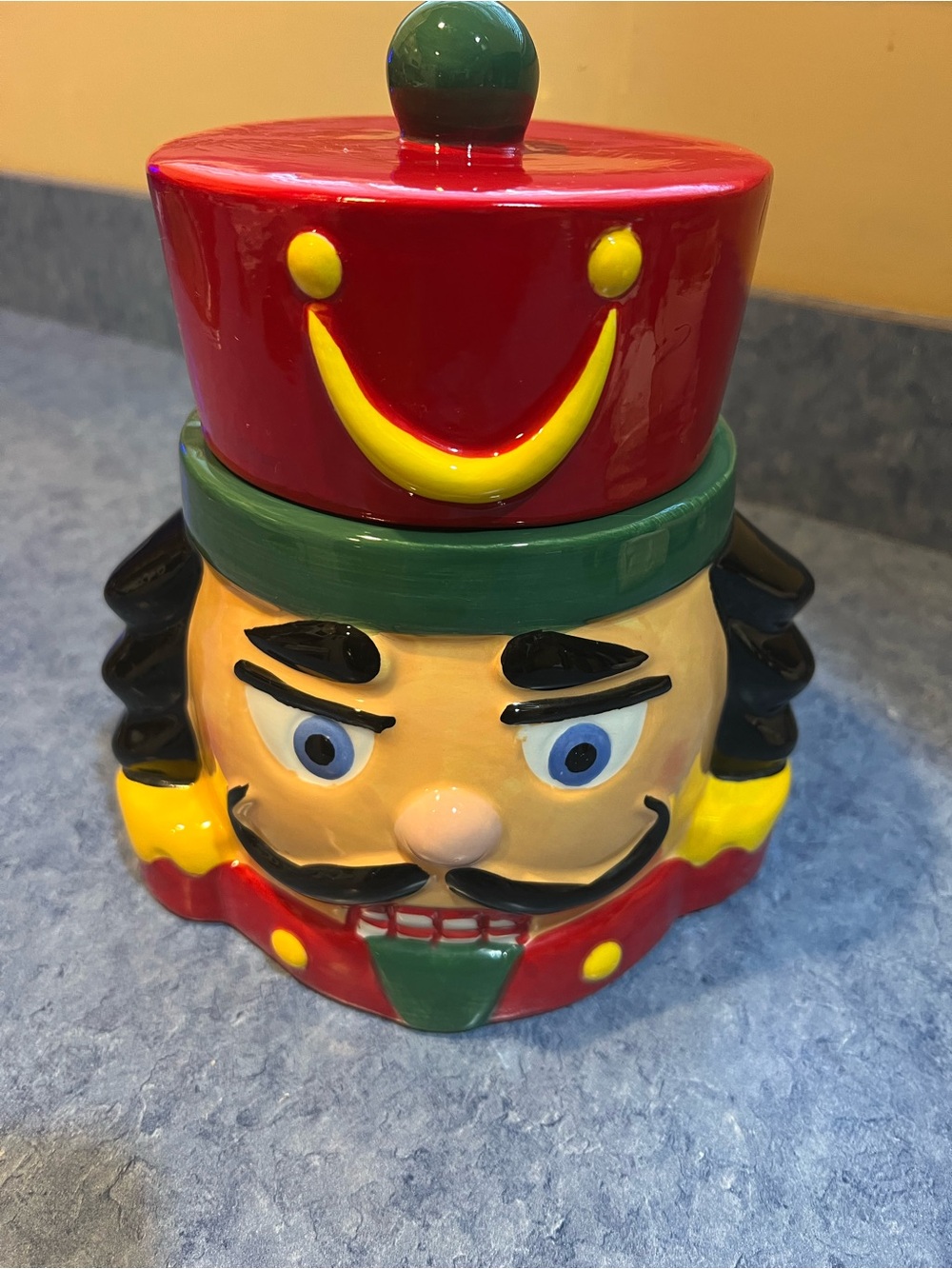 Member’s Mark Holiday Red, Yellow, & Green Nutcracker Ceramic Cookie Jar